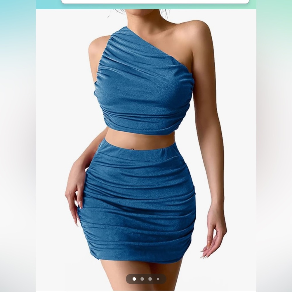One Shoulder Ruched Sleeveless Crop Tank Top and Skirt Short Set Outfit